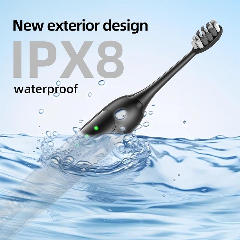 Seapeoa Adult Sonic Electric Toothbrush with 10 Brush Heads, Travel case, and Wall Bracket, Suitable for Both Adults and Children, IPX8 Waterproof, USB Charging, 42000VPM, Black - Image 4